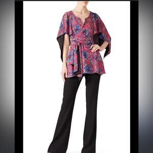 Y2K Prabal Gurung Cape Blouse Womens Sz 0 Flowy Floral Boho Statement Bloomcore